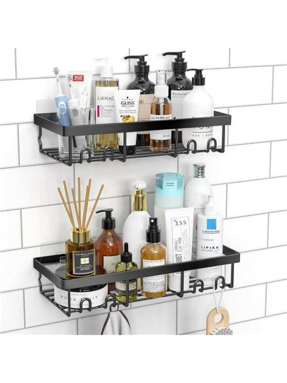 Shower Caddy Self Adhesive Black Shelf Organizer Bathroom Storage RV Decor